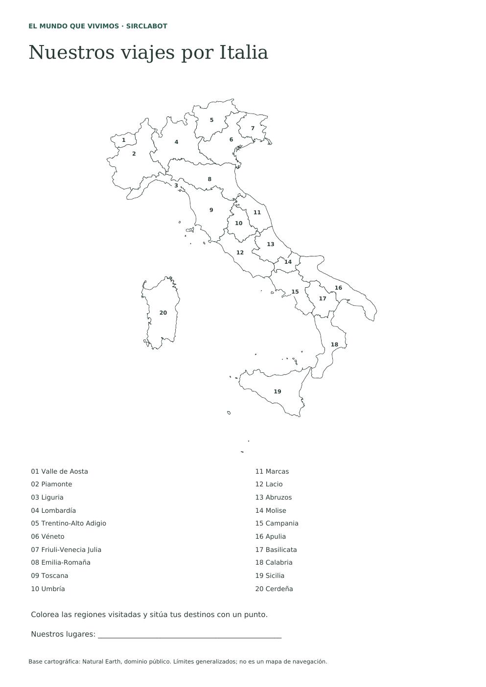 Vista previa del mapa imprimible de las regiones de Italia
